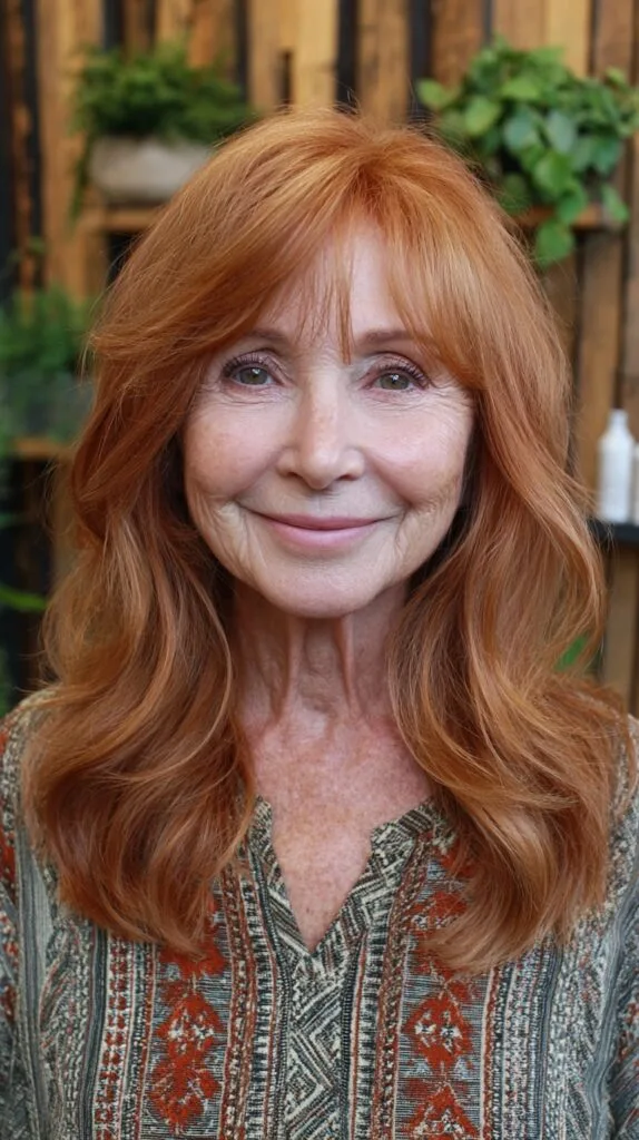 Strawberry-Copper Face-Framing Layers with Wispy Curtain Bangs