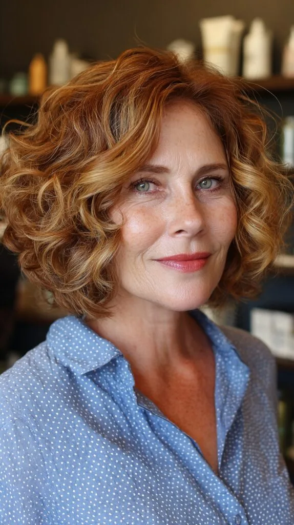 Striking Auburn Shoulder-Length Curls