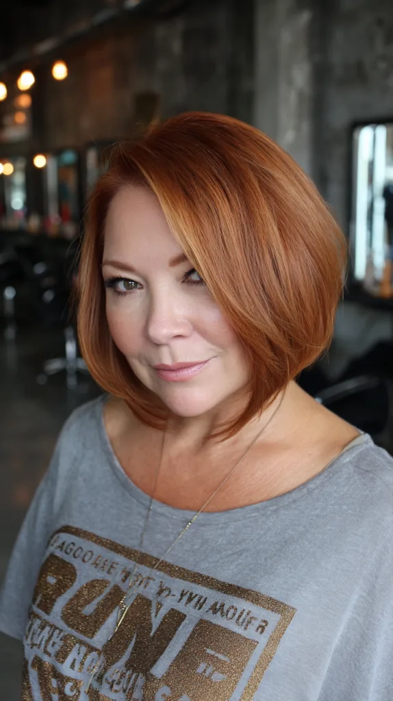 Stylish Angled Bob with Rich Copper Undertones