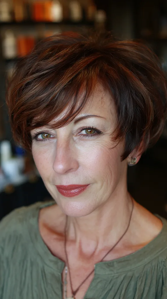 Stylish Cherry Mocha Pixie with Textured Layers