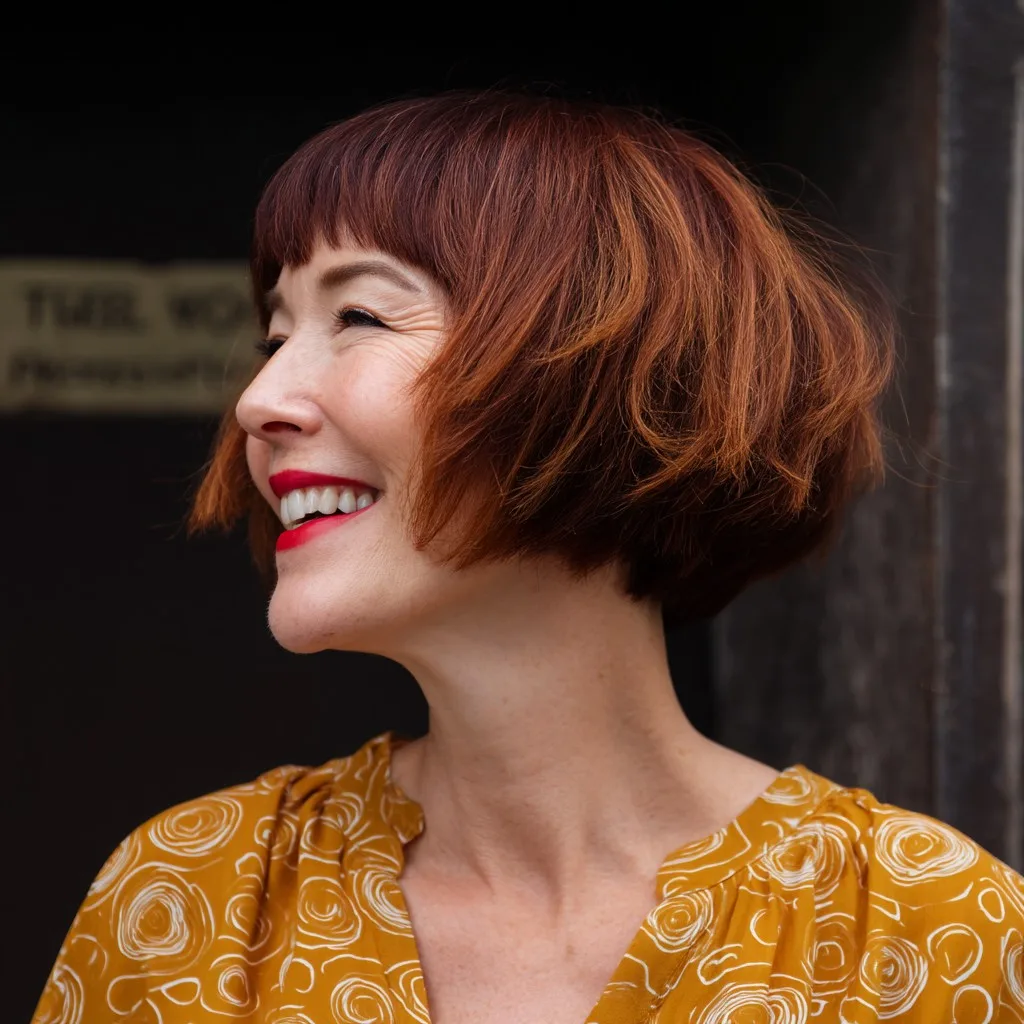 Stylish Curly Bob with Baby Bangs