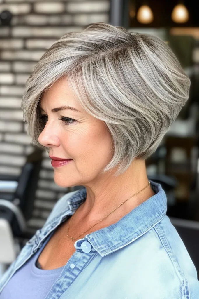 Stylish layered bob hairstyle for mature women