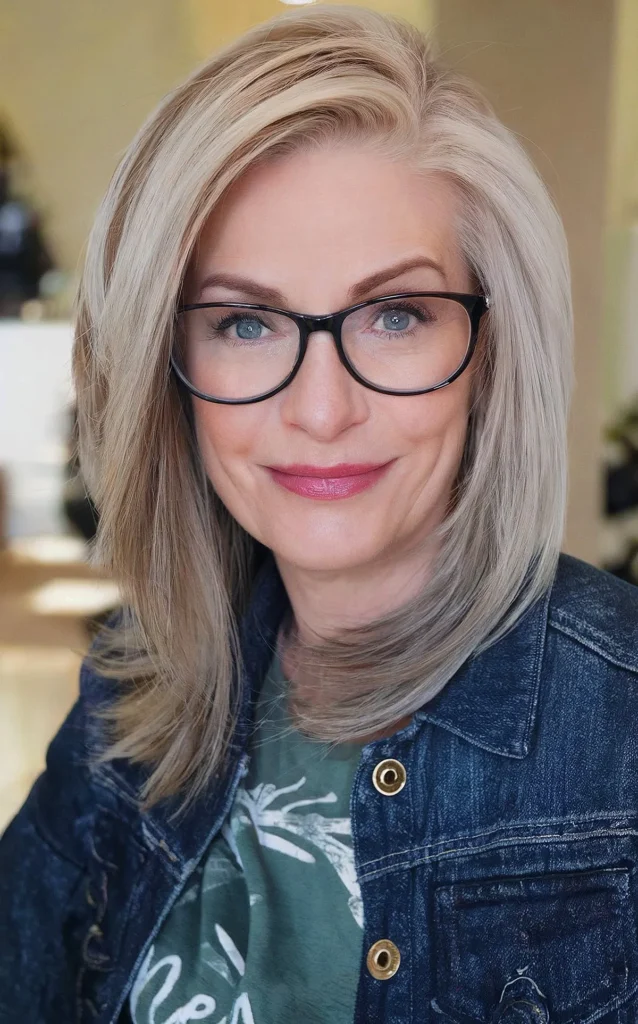 Stylish medium-length bob with layers for women who wear glasses