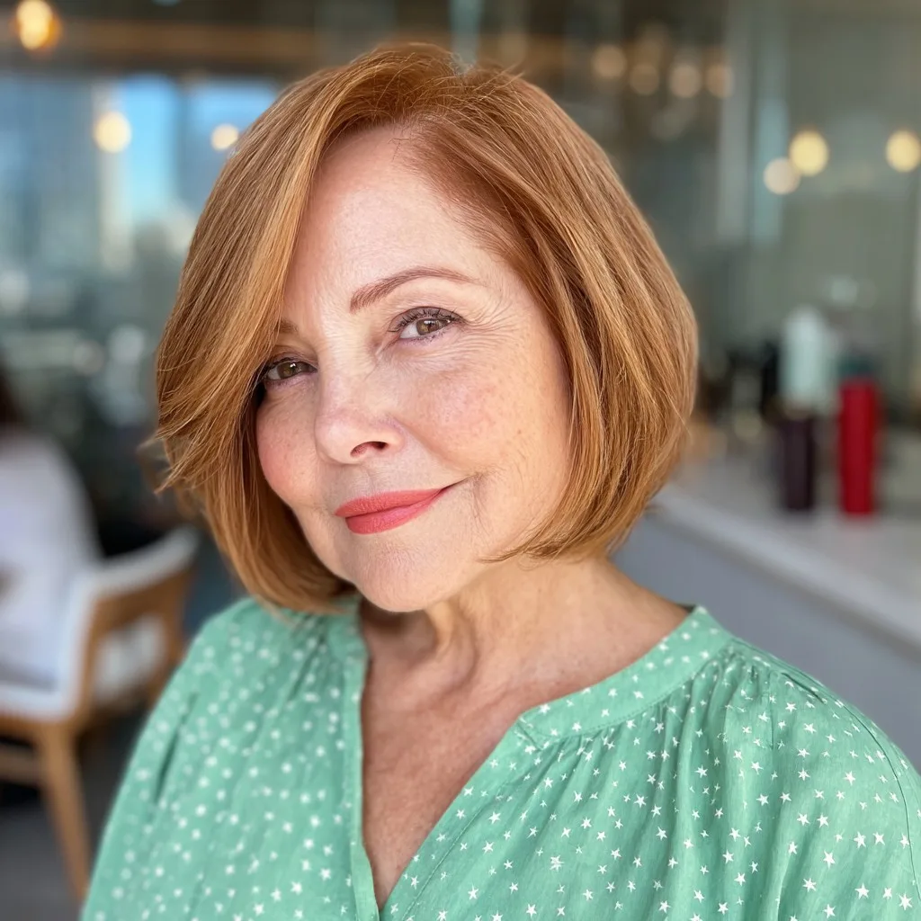 Stylish One-Length Copper Bob with Soft Movement