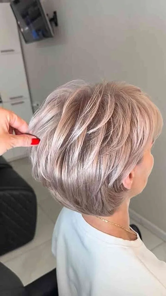 Stylish Pearl Silver Layered Pixie Cut