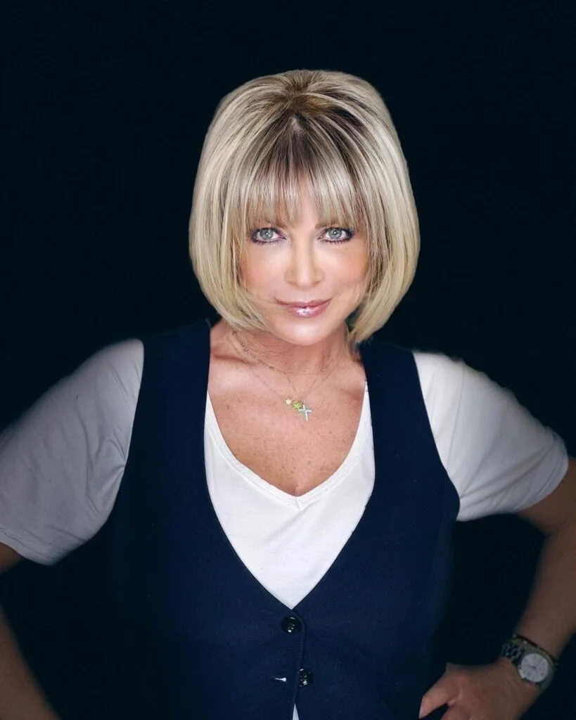 Stylish short blonde rounded bob for mature women with fine hair