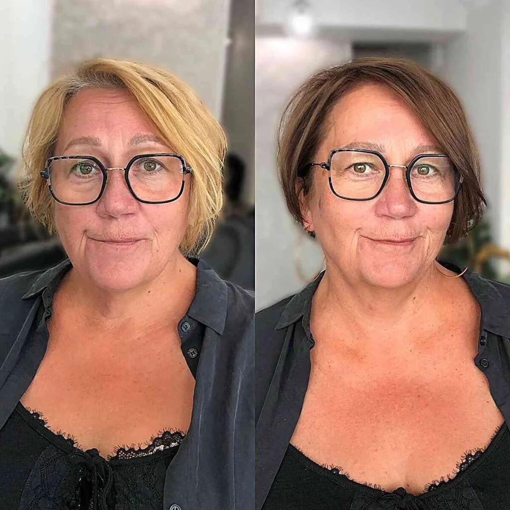 Stylish Short Bob for Older Women Wearing Glasses