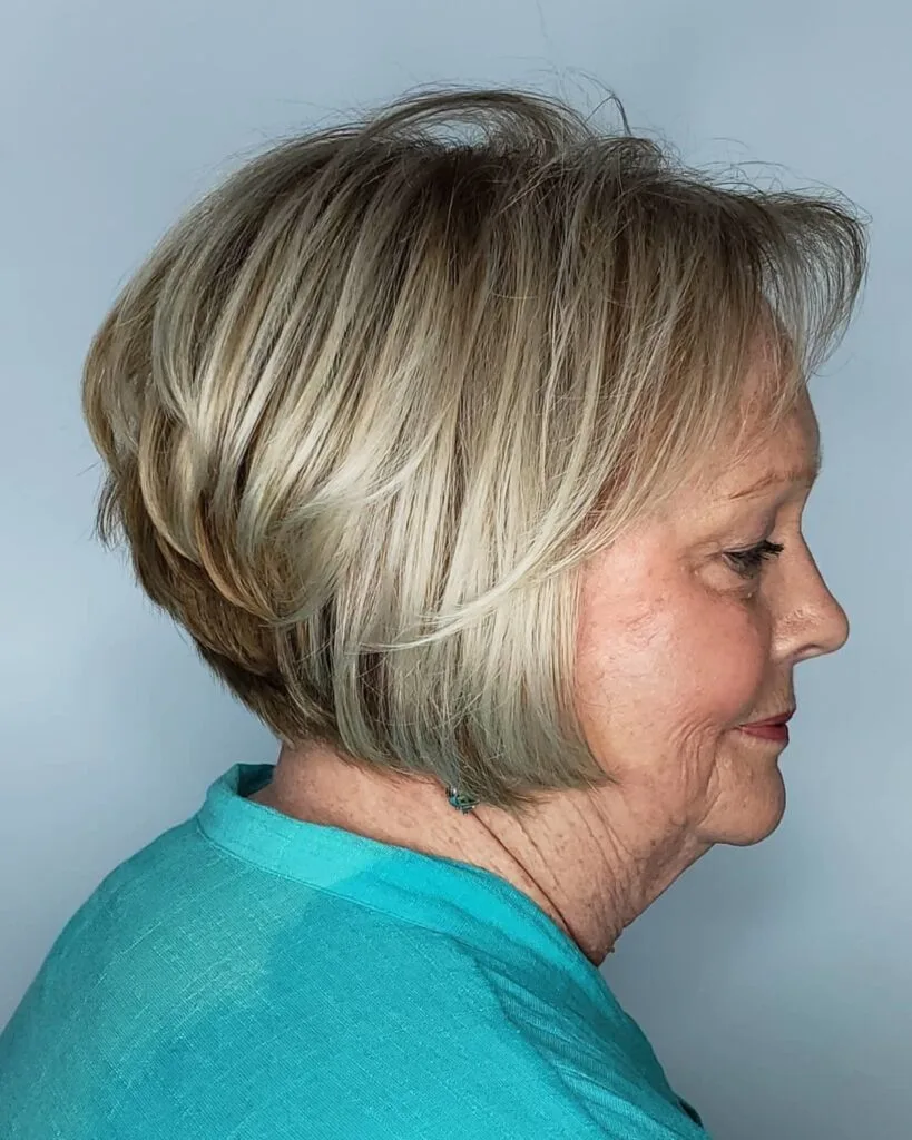 Stylish short choppy bob for older women with finer hair