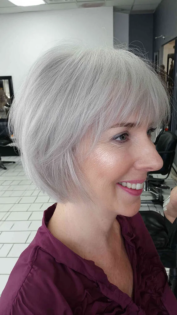 Stylish Short Grey Bob with Soft Bangs