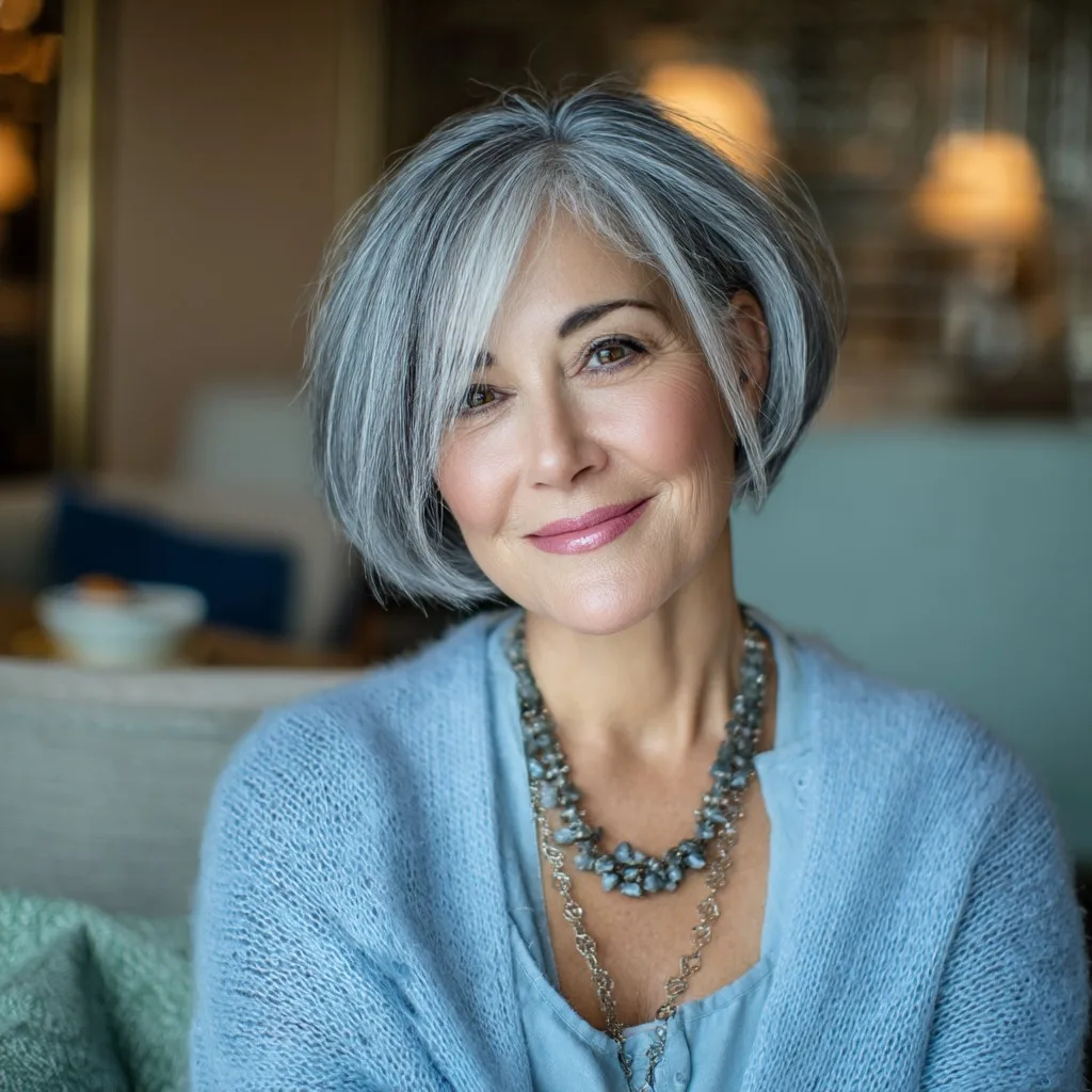 Stylish Soft Gray Bob with Gentle Layers