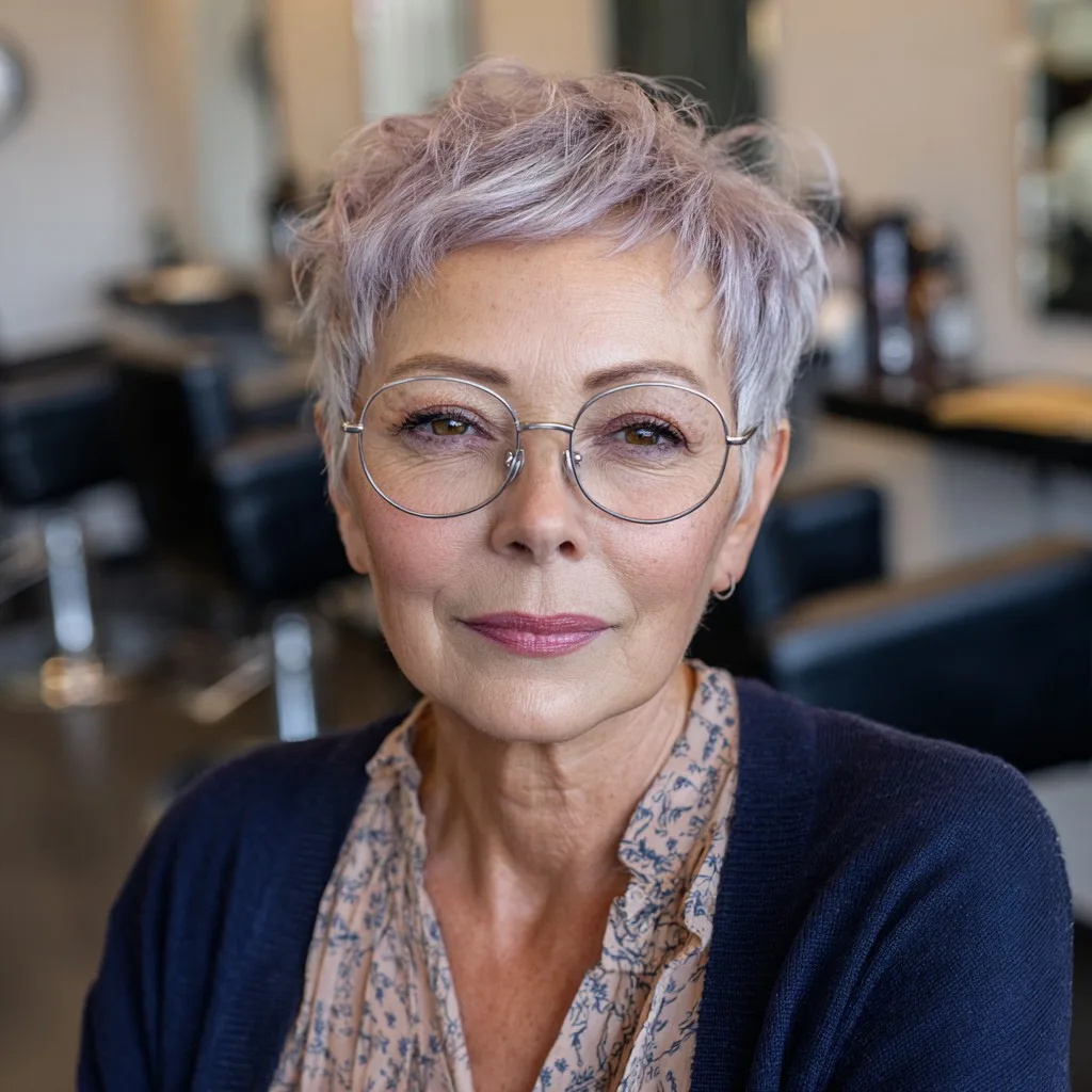 Stylish Soft Lilac Pixie Cut with Textured Layers