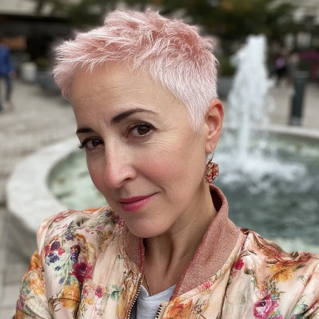 Stylish Soft Pink Pixie Cut with Textured Layers