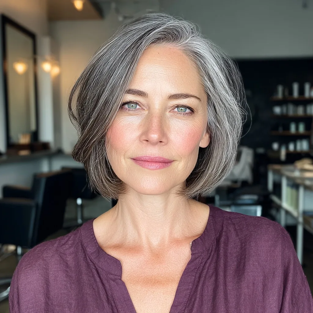 Stylish Softly Textured Grey Bob with Natural Waves