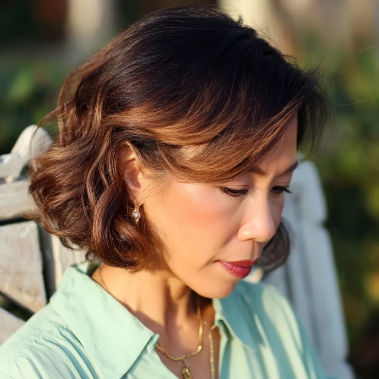 Stylish Textured Angled Bob for Women Over 50