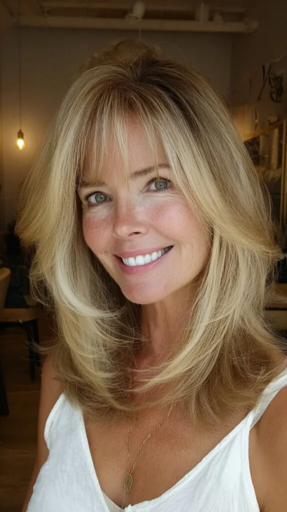Sunlit Layered Shoulder-Length Cut with Feathered Micro-Bangs