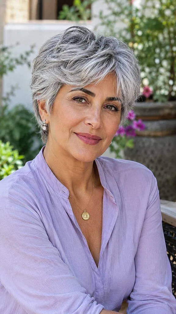 Swept-Back Silver Pixie with Loose Wave and Natural Depth