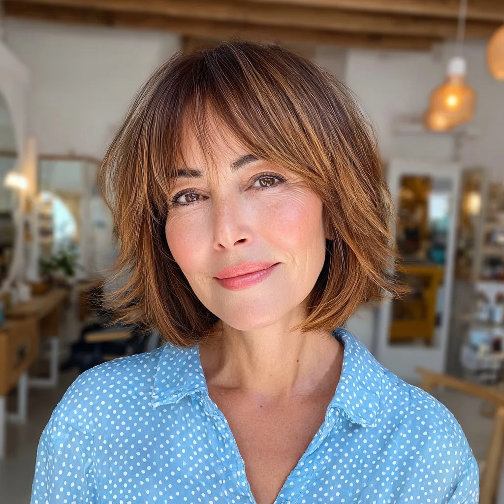 Textured A-Line Bob with Soft Bangs