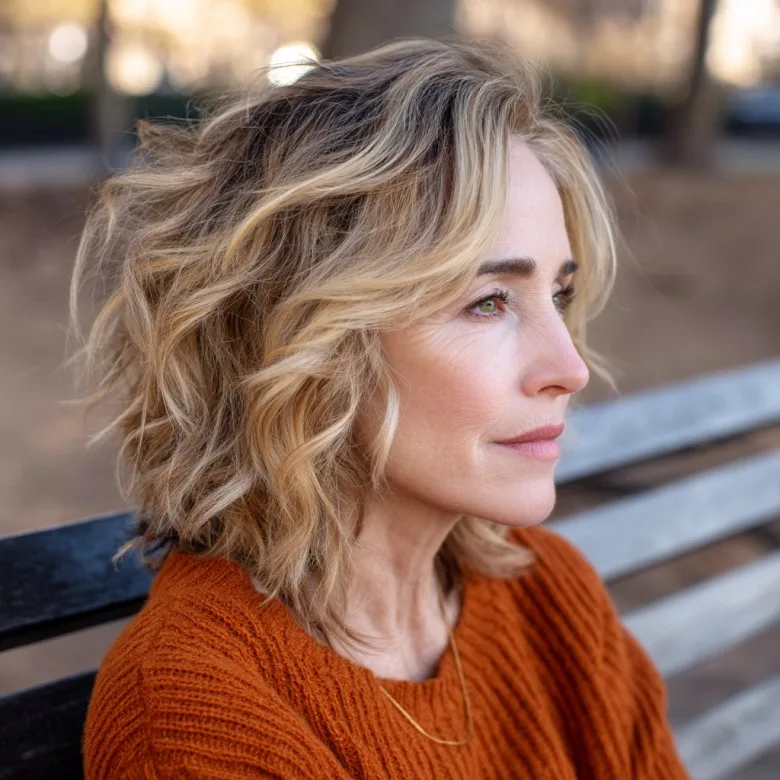 Textured Angled Bob with Effortless Waves