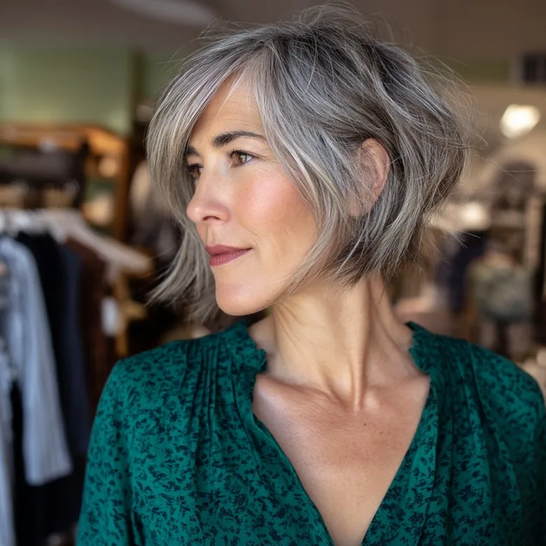 Textured Angled Bob with Subtle Layers for Women Over 50