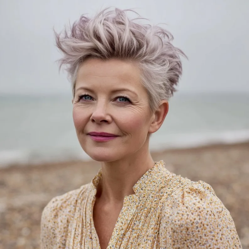 Textured Ash Blonde Quiff Pixie Cut with Soft Layers