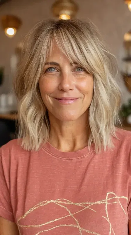 Textured Beachy Bob with Soft Bangs