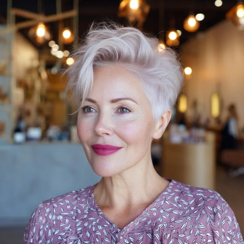 Textured Blush Pixie Cut with Playful Volume