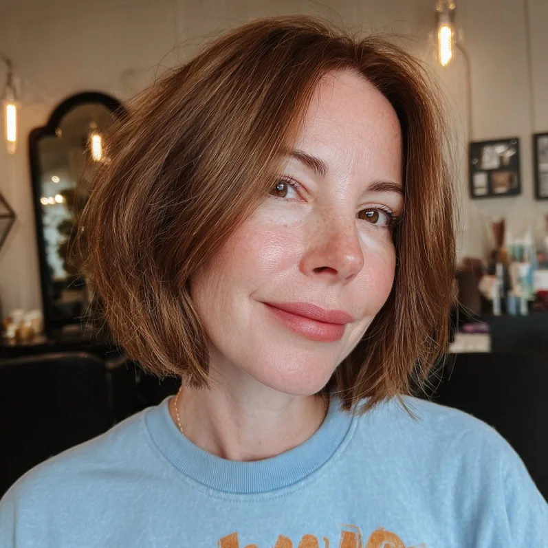 Textured Bob with Subtle Layers for Round Faces