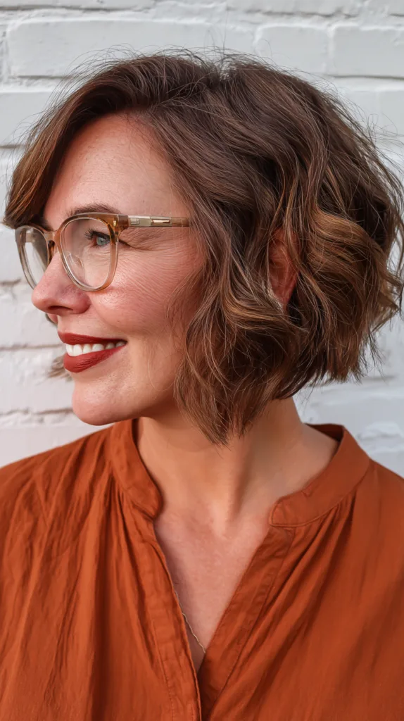 Textured Caramel A-Line Bob with Soft Curls