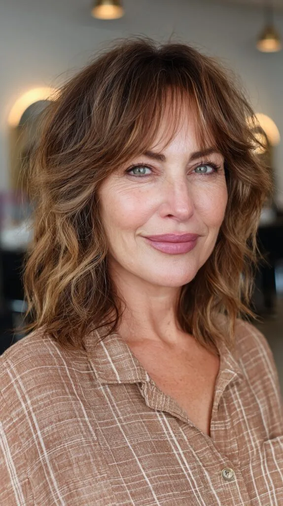 Textured Caramel Shag with Fringed Bangs