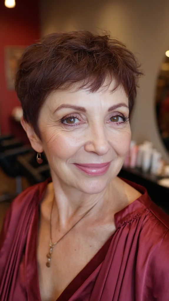 Textured Cherry Mocha Pixie with Soft Volume