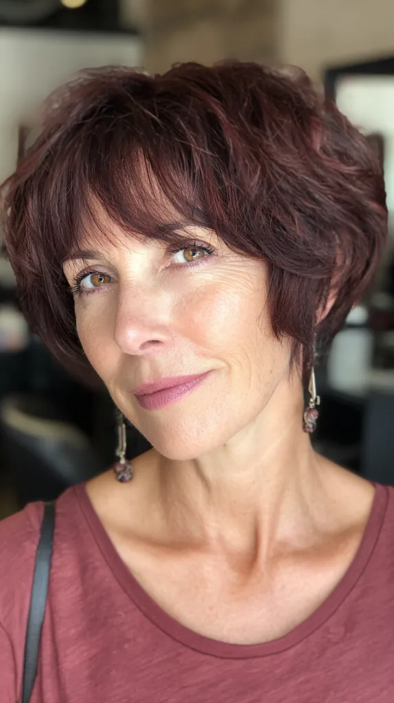 Textured Cherry Mocha Shag with Fringed Bangs