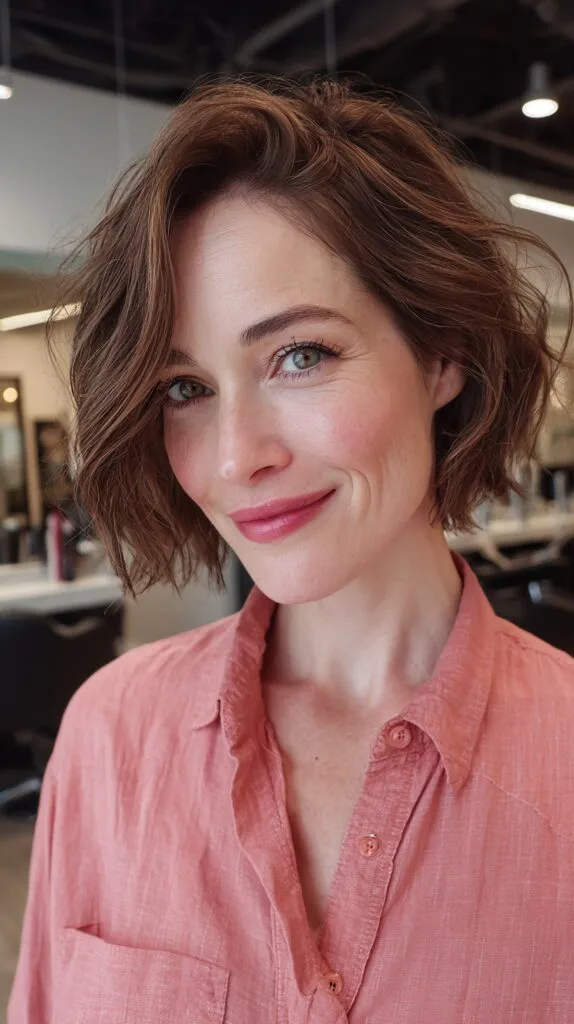Textured Chestnut Bob with Natural Volume