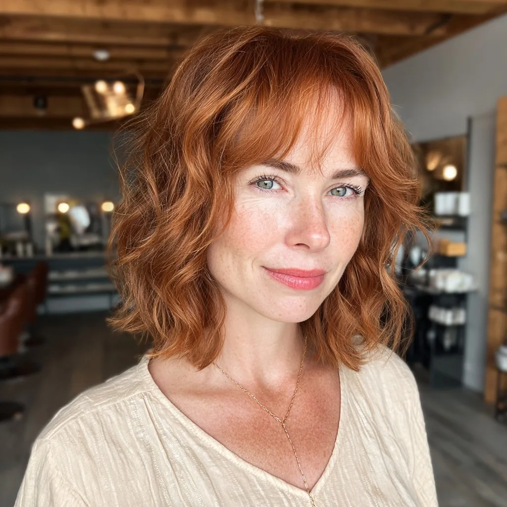 Textured Copper Bob with Playful Waves