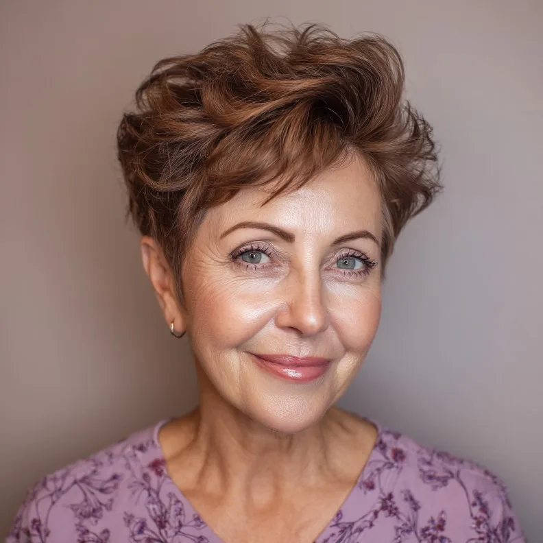 Textured Copper Quiff Pixie Cut with Soft Volume