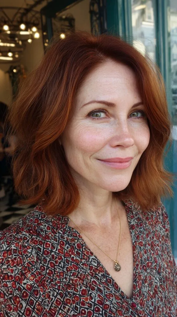 Textured Copper Shoulder-Grazing Long Bob with Root Lift
