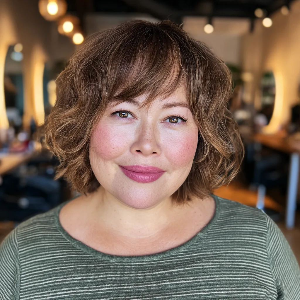 Textured Curly Bob with Long Wispy Bangs