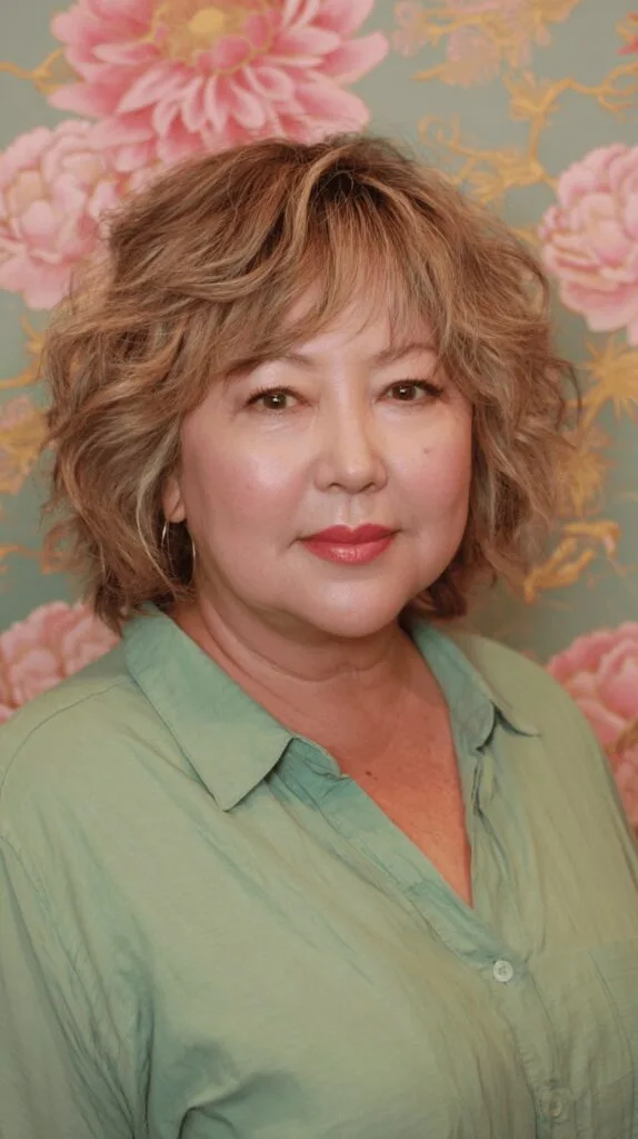 Textured Curly Bob with Soft Bangs