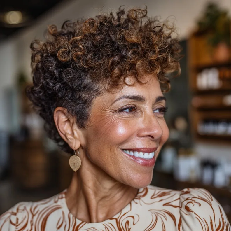 Textured Curly Pixie Cut with Defined Volume