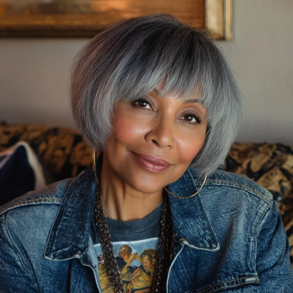 Textured Gray Bob with Rounded Edges