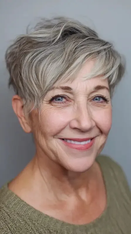 Textured Gray Pixie Cut with Soft Movement
