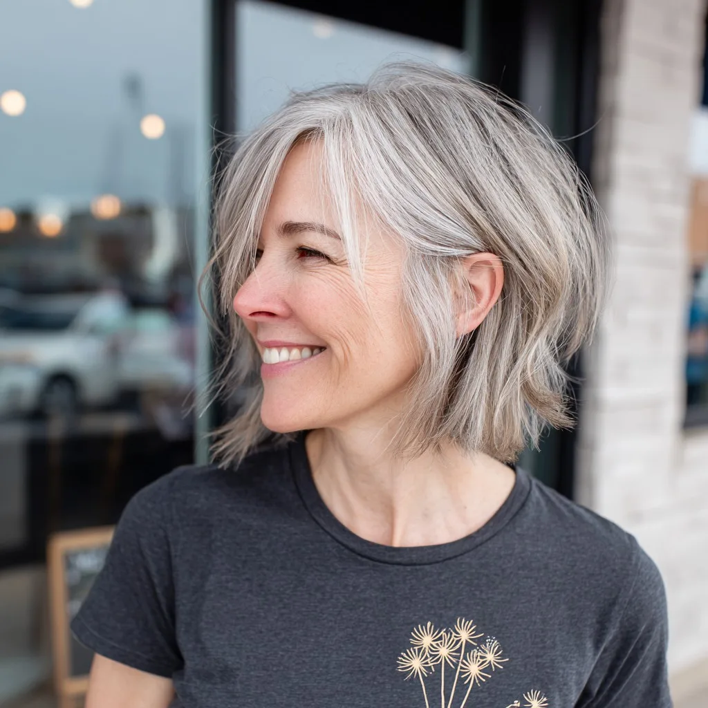 Textured Grey Bob with Lively Layers