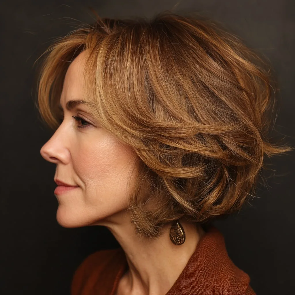 Textured Layered Bob with Soft Caramel Highlights
