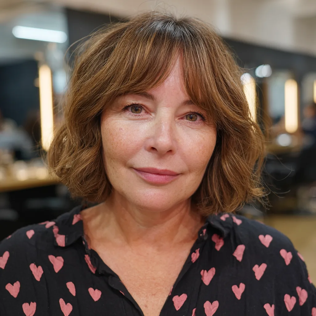 Textured Layered Bob with Soft Curtain Bangs