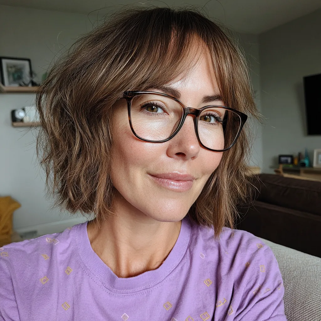 Textured Layered Bob with Wispy Curtain Bangs