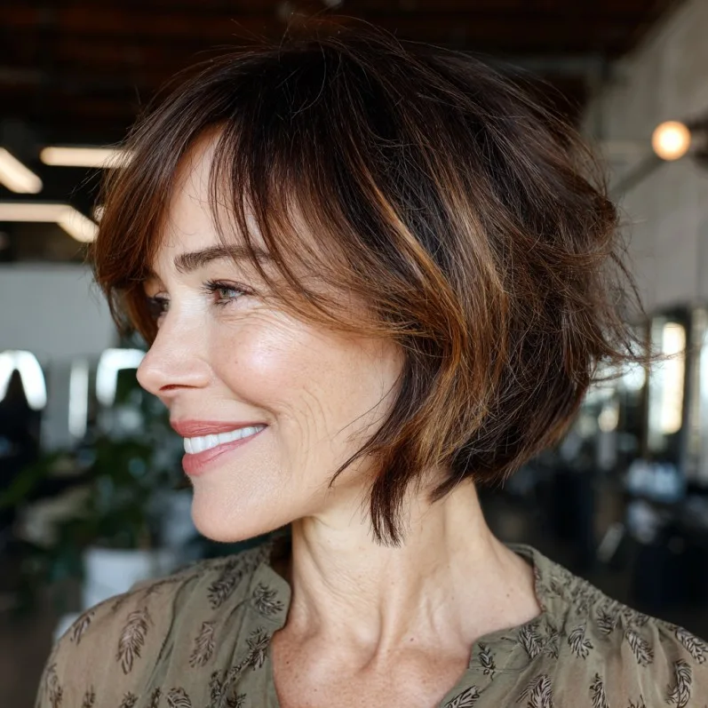Textured Light Brown Bob with Subtle Highlights
