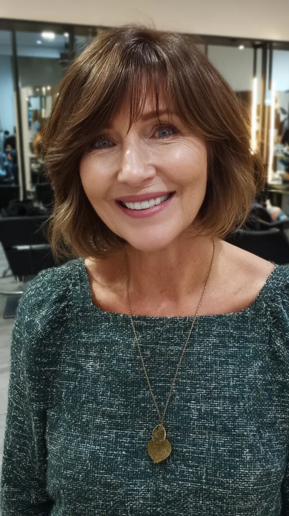 Textured Lob with Soft Curtain Bangs