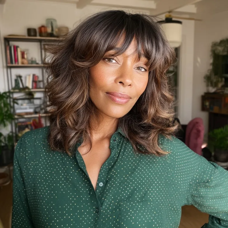 Textured Medium-Length Cut with Soft Bangs for Women Over 50