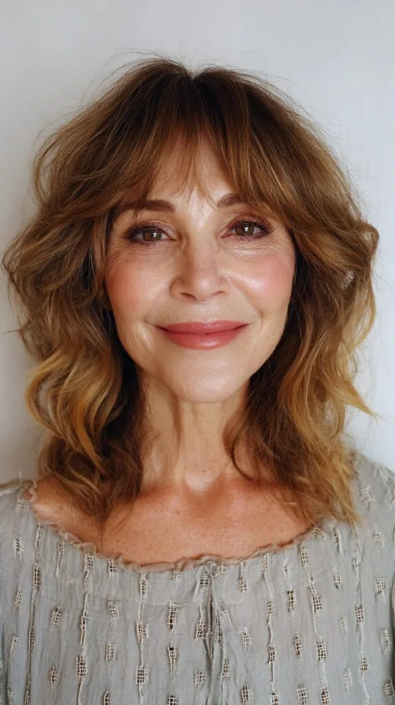 Textured Medium-Length Cut with Soft Side-Swept Bangs