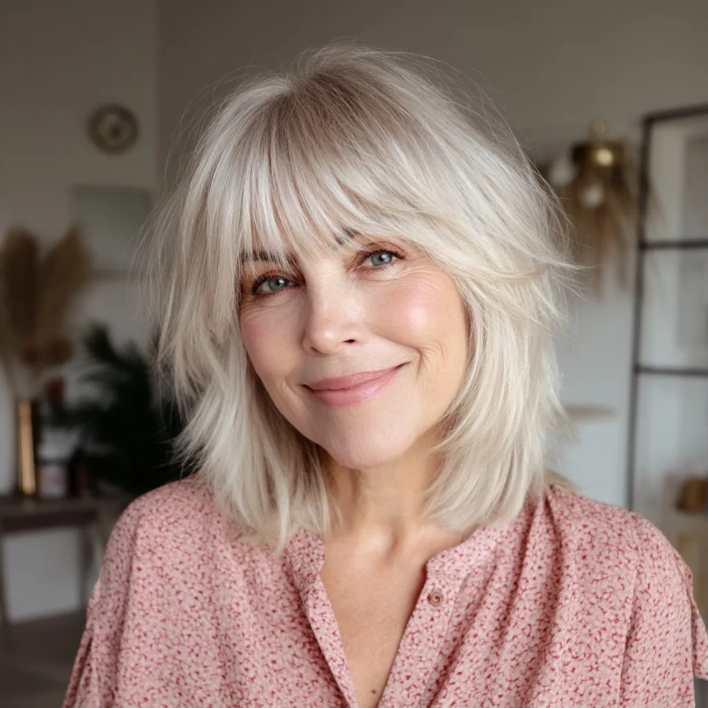 Textured Medium Shag with Soft Bangs