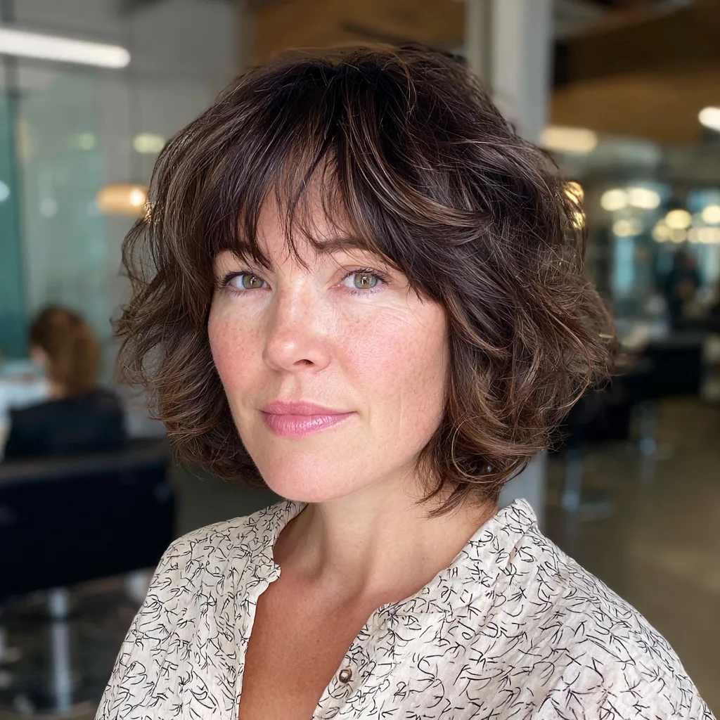 Textured Messy Bob with Soft Face-Framing Curls